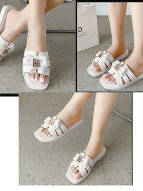 Women's White Bow Slide Sandals